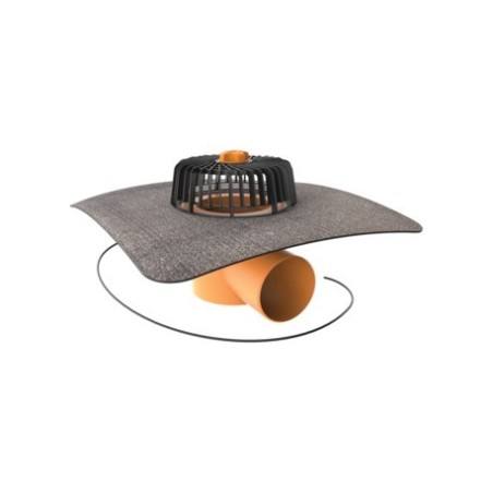 Topwet receptor TWE 110 BIT V cu degivrare, perete dublu, flansa din membrana bituminoasa, parafrunzar / iesire orizontala DN100