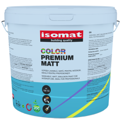 Isomat PREMIUM COLOR MATT alb 15L vopsea lavabila mata, de calitate premium, pentru interior