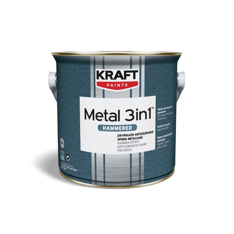 Kraft Metal Hammered 3 in 1 400 silver 0,75L  email pe baza de solvent pentru lemn si metal