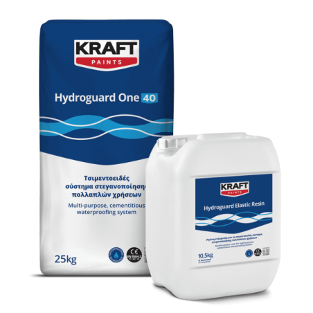 Kraft Hydroguard Elastic gri 35.5Kg hidroizolatie foarte flexibila, bicomponenta, pe baza de ciment modificat polimeric