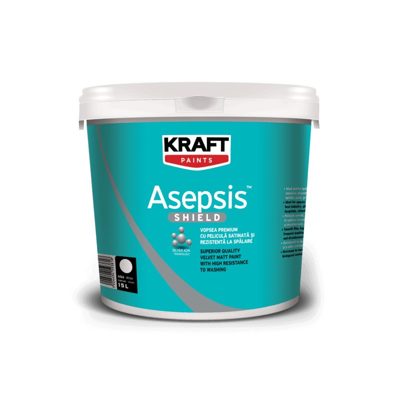 Kraft Asepsis alb satinat 35Kg vopsea lavabila premium cu mare putere de acoperire