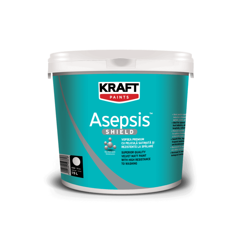 Kraft Asepsis alb satinat 4L vopsea lavabila premium cu mare putere de acoperire